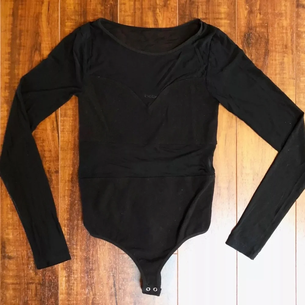 Vintage 90s bebe sz P/P P/S Petite Black Sexy Sheer See Through Bodysuit Unitard - Picture 4 of 4